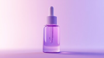A purple droplet bottle of skincare serum against a purple gradient background