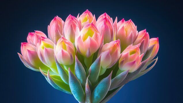 Close-up of vibrant pink and light-green succulent flower buds
