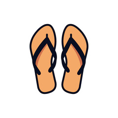 Cartoon Illustration of Tan Flip Flops with Black Straps on a White Background for Summer