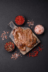 Steak, grilled beef, sirloin cooked on the barbecue with salt and spices