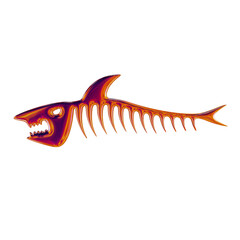 Metallic Fish Skeleton – 3D Render on Transparent Background