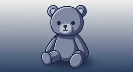 Obraz premium Smoky Blue Cubism Teddy Bear Flat Illustration - A minimalist illustration symbolizing childhood, comfort, innocence, friendship, and gentle affection. Soft gradient background