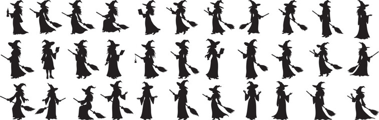Halloween witch silhouettes vector illustration spooky october witches clip art flying broomstick halloween theme