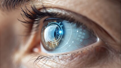 human eye closeup digital interface display