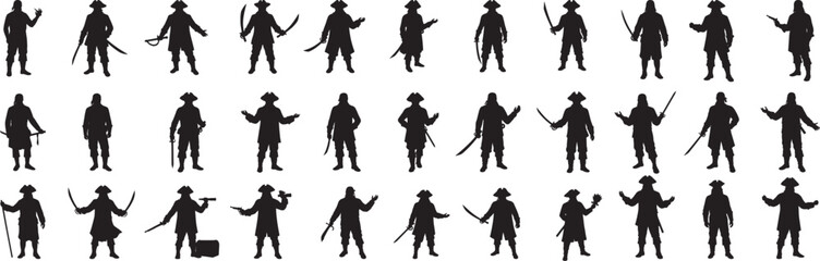 Pirate silhouette vector set buccaneer illustration pirates captain sea adventure ship treasure island 100