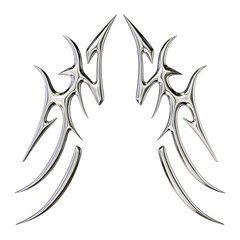 Chrome Tribal Shape – 3D Render on Transparent Background