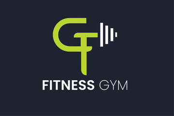 Fitness Gym Logo Design with GF Letter Monogram and Dumbbell Icon in Green and White