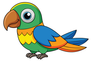 Cute Cartoon Parrot Illustration with Green Feathers, Blue Wings, and Brown Beak