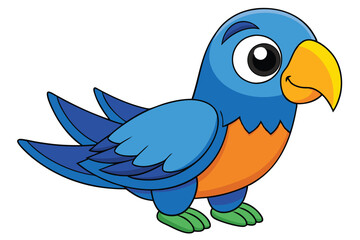 Cartoon Parrot Illustration Blue Feathers, Orange Chest, Yellow Beak, and Green Feet