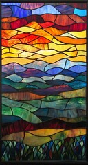 Sunset Landscape Stained Glass Art.