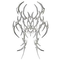 Chrome Tribal Shape – 3D Render on Transparent Background