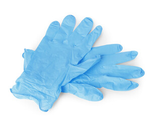 Pair of medical gloves isolated on white, top view