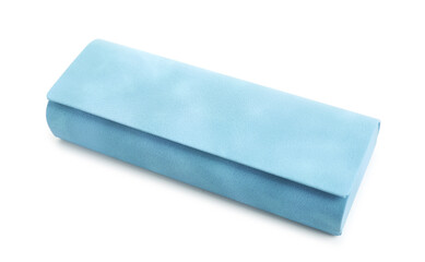 One light blue glasses case isolated on white
