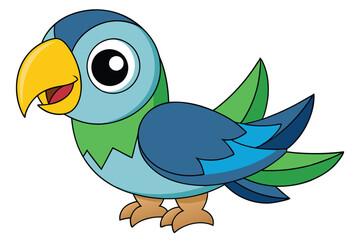 Fototapeta premium Cartoon Illustration of a Blue, Green, and Yellow Parrot Standing on its Feet