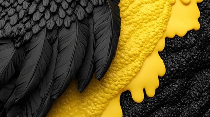 A digital illustration of a bird's wing with a black and yellow color scheme.