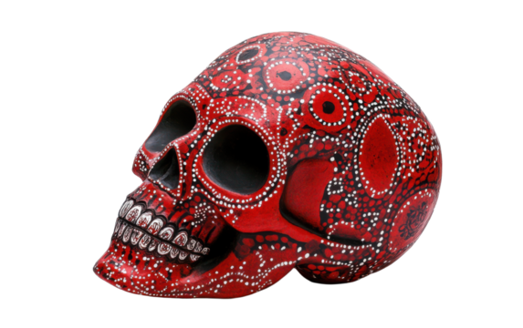 Red skull with a black face and white dots