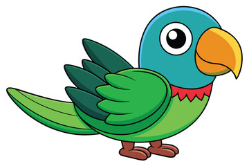 Cartoon Green Parrot with a Blue Head, Orange Beak and Red Details