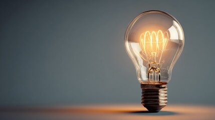 Light bulb glowing illuminating the area casting a warm light on a surface.