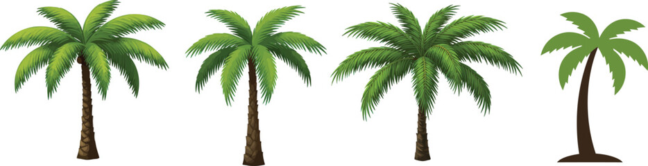 Obraz premium Tall Palm Tree Vector Illustration with Green Fronds and Textured Brown Trunk on Transparent Background for Tropical, Travel, and Nature Designs