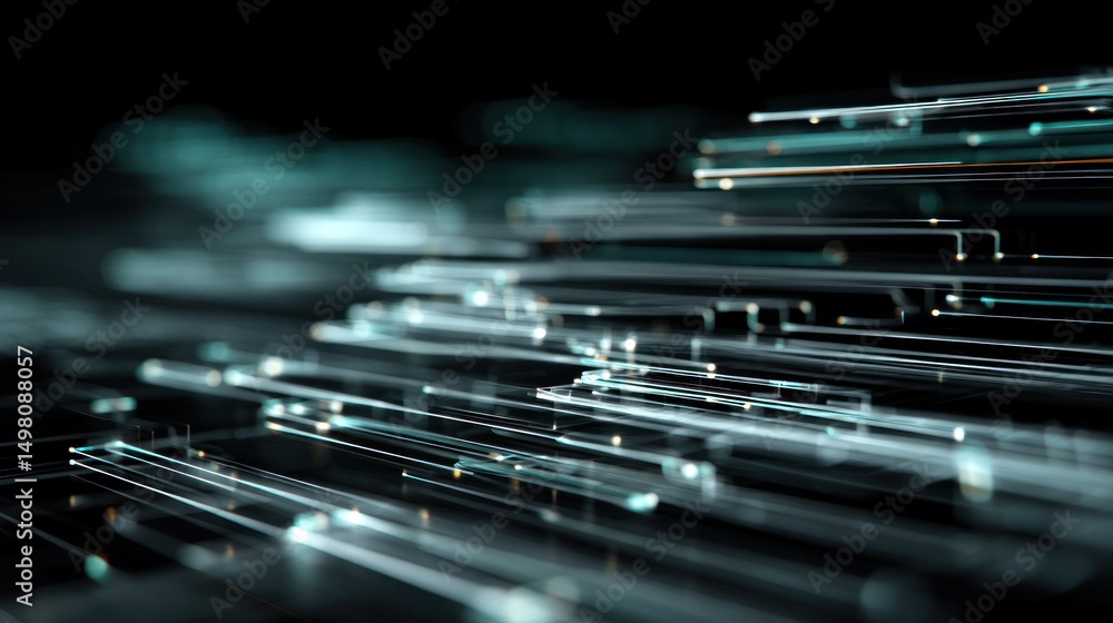 Poster abstract image showing many light trails or fibers against a blurred dark background.