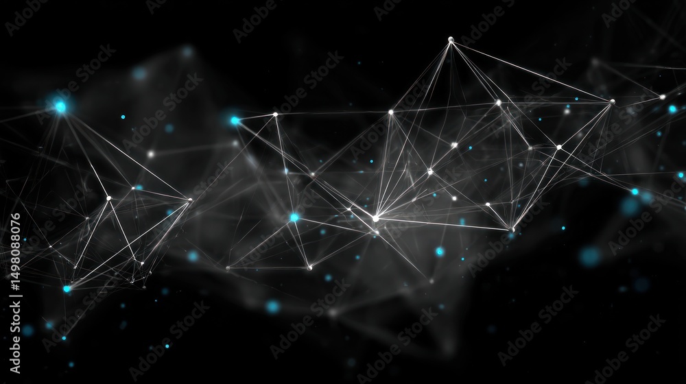 Poster abstract network of interconnected lines and nodes against a dark space background.