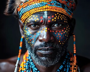 Proud African Tribal Leader in Ceremonial Attire