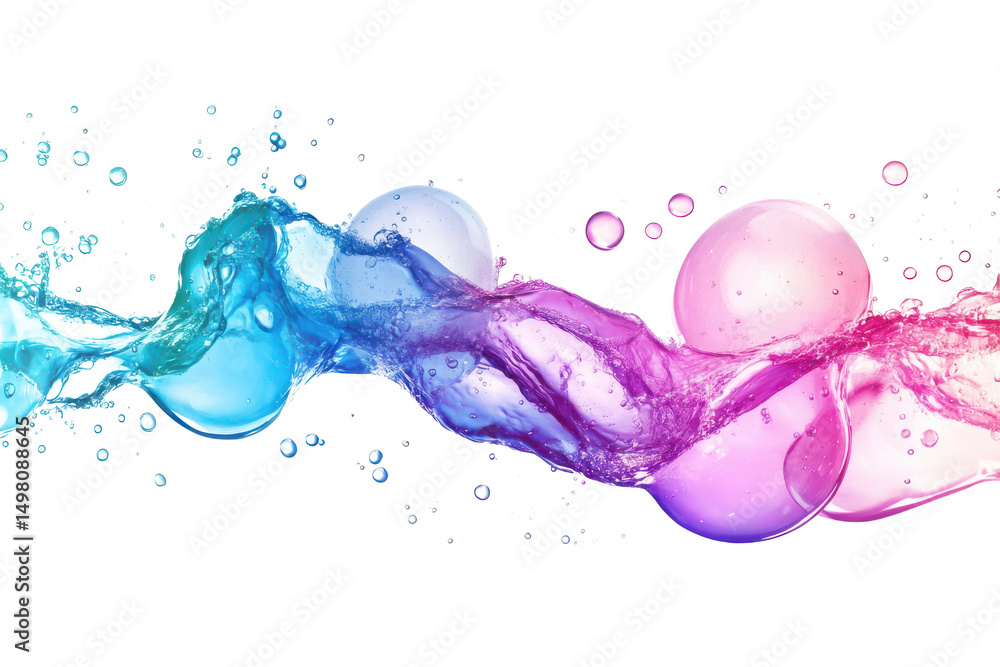 Poster abstract colorful liquid wave with bubbles isolated on transparent background