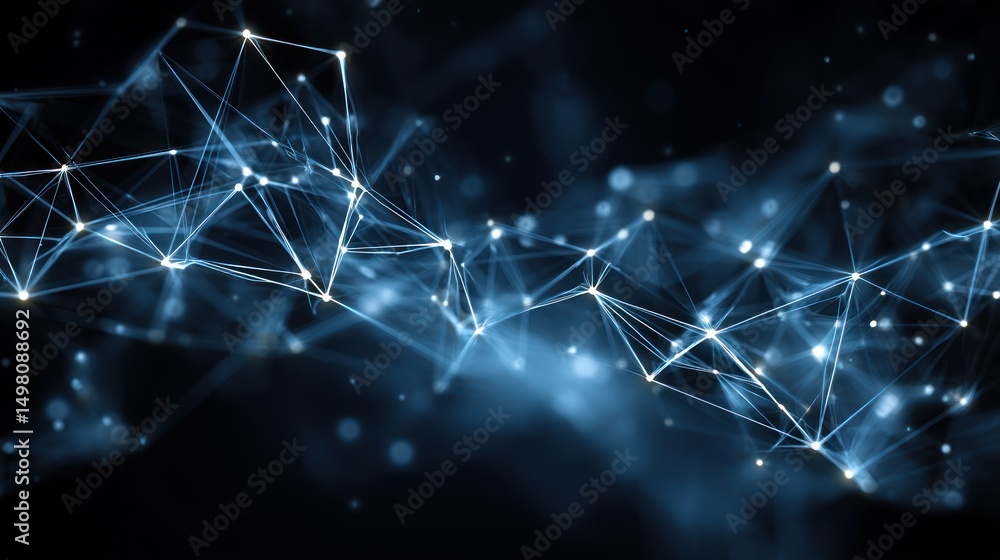 Aufkleber abstract network of connected dots and lines against a dark blue background.