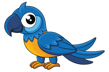 Cartoon Blue and Yellow Macaw Bird with Big Eyes Standing Still