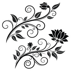 Elegant Black Floral Ornaments Vector Design Elements