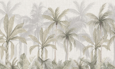 Delicate Watercolor Style Palm Grove Wallpaper, Calm Minimalist Botanical Scene
