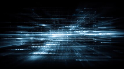 Abstract blue light streaks on a dark background suggesting speed or technology.