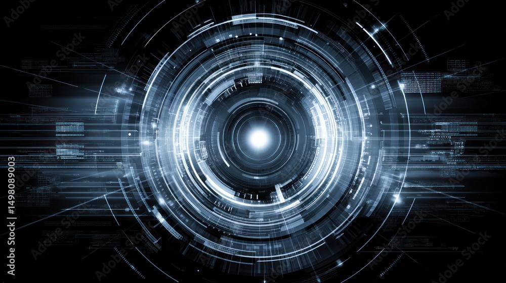 Poster abstract digital art shows a glowing circle surrounded by complex geometric patterns.