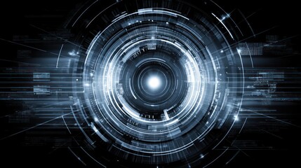 Abstract digital art shows a glowing circle surrounded by complex geometric patterns.