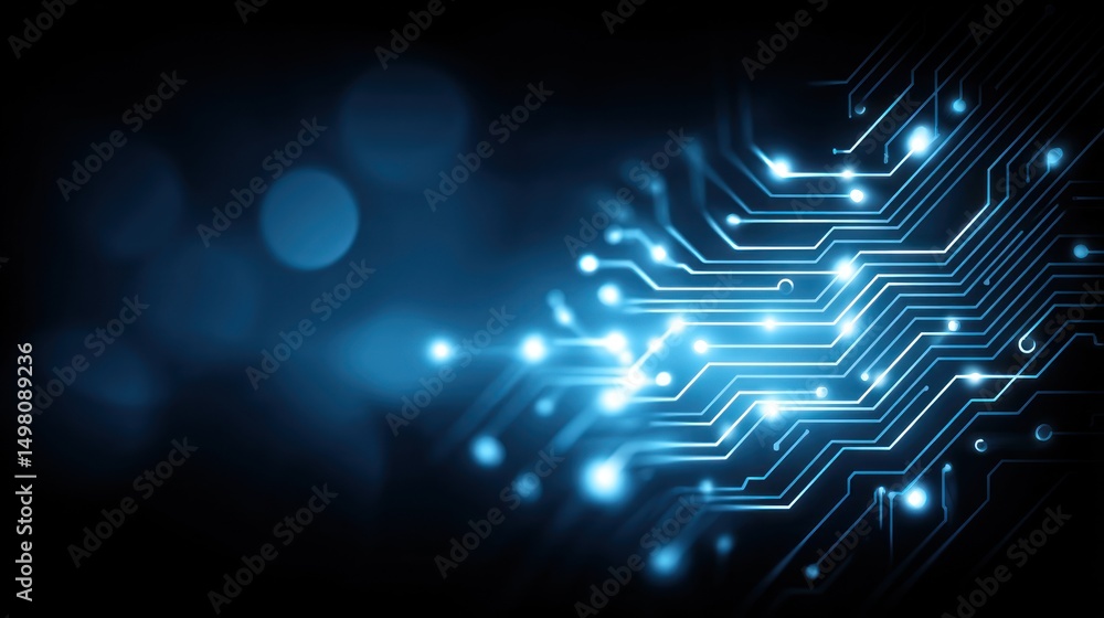 Poster abstract image of glowing circuit board pattern on a dark blue background.