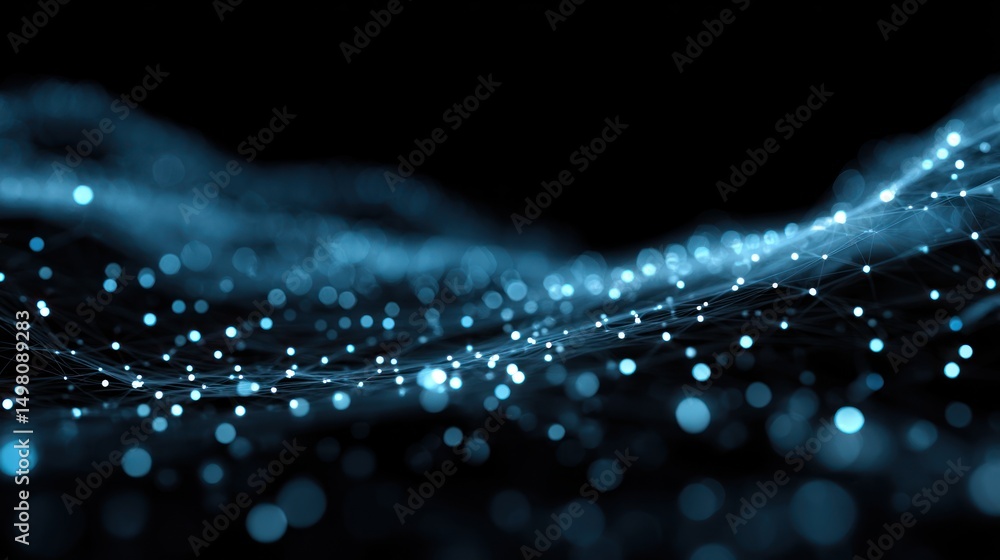 Aufkleber abstract network of interconnected glowing dots on a dark background.