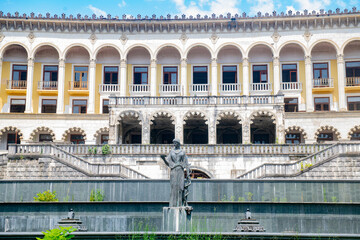 The view from the main entrance to the park and the fountain is abandoned