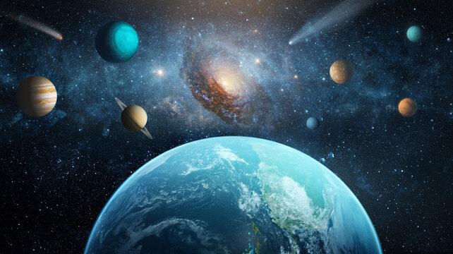   View of the Earth, star, galaxy and solar system. planets.  Elements of this image furnished by NASA.