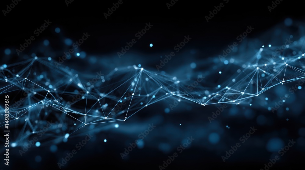 Poster abstract network of connected dots and lines on a dark background.