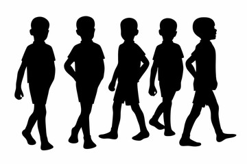Dynamic Group of Running Silhouetted Figures in Minimalist Black and White Illustration with Clean Simple Lines and Balanced Composition, Capturing Motion and Energy