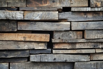 Weathered wooden planks stacked for rustic decor projects or construction use, A stack of weathered wooden planks, perfect for rustic projects or backgrounds