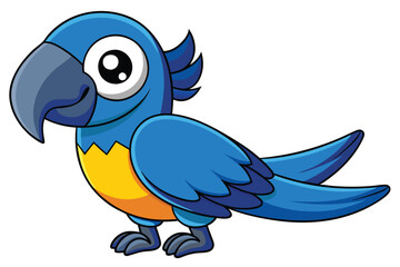 Cartoon Illustration of a Blue and Yellow Macaw with Large Eyes and Plump Body