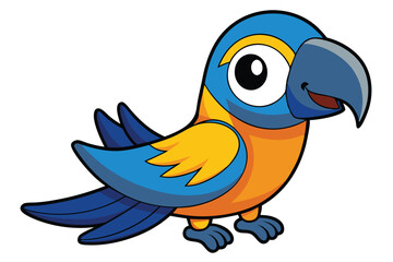 Cartoon Macaw Bird with Blue Head, Wings, and Orange Body, Illustration Design