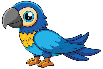 Cartoon Blue Macaw Illustration with Detailed Feathers, Grey Beak and Tan Accents, Cute Character