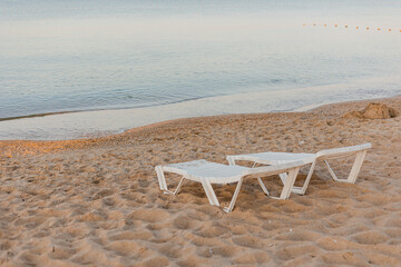 sun beds on the beach by the sea