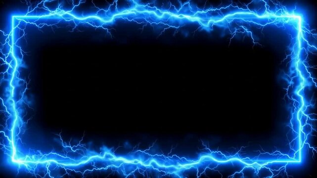 Abstract Electric Blue Lightning Frame On Black Background