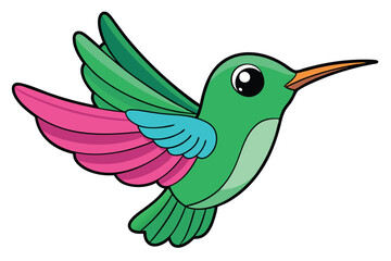 Obraz premium Cartoon Hummingbird with Green Body, Pink and Blue Wings in Flight Graphic