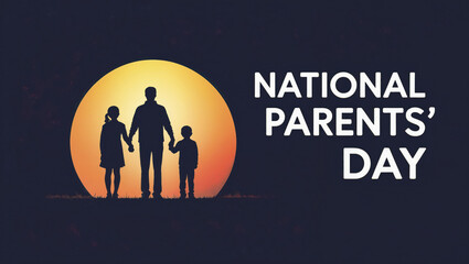 Silhouette Family Illustration Celebrating National Parents' Day with a Sunset
