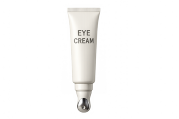 Eye cream tube with metal applicator on transparent background