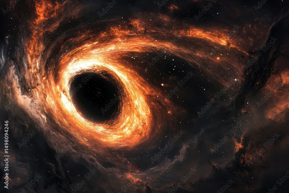 Wall mural cosmic swirl of nebulae surrounding a striking black hole with vibrant colors in deep space, a cosmi